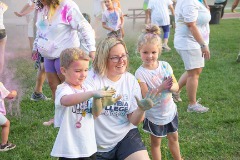 Potter with her children Chase and CJ at the 2019 Columbia College Homecoming Color Run.